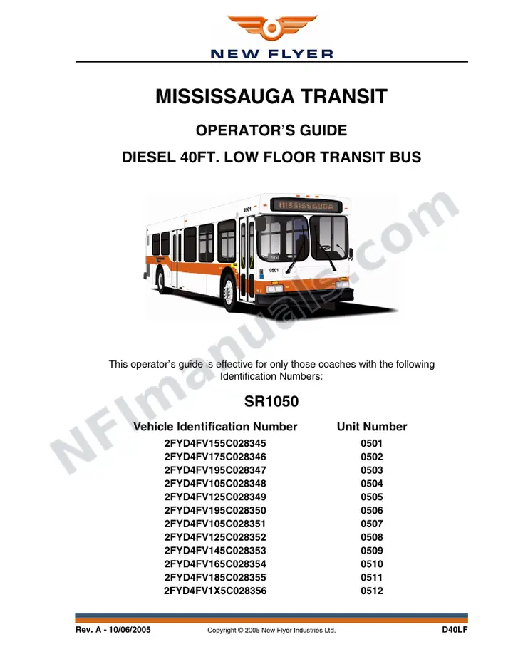 SR1050 Operator's Guide, Mississauga Transit first-page preview