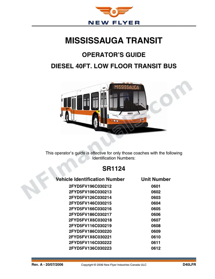 New Flyer D40LFR Manual Package - Mississauga Transit included manual preview
