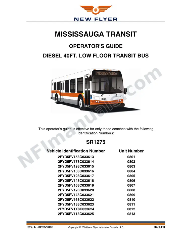SR1275 Operator's Guide, Mississauga Transti first-page preview