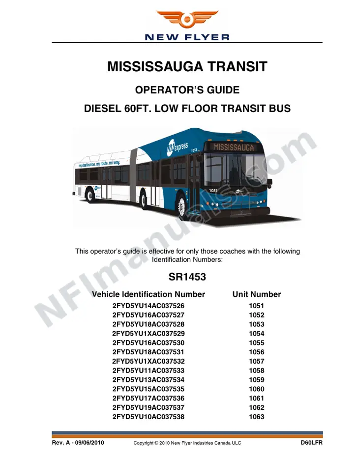 SR1453 Operator's Guide, Mississauga Transit first-page preview
