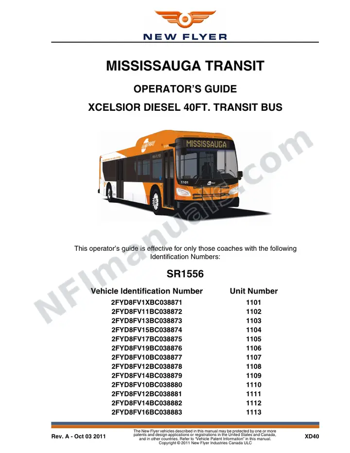New Flyer XD40 Manual Package - Mississauga Transit included manual preview