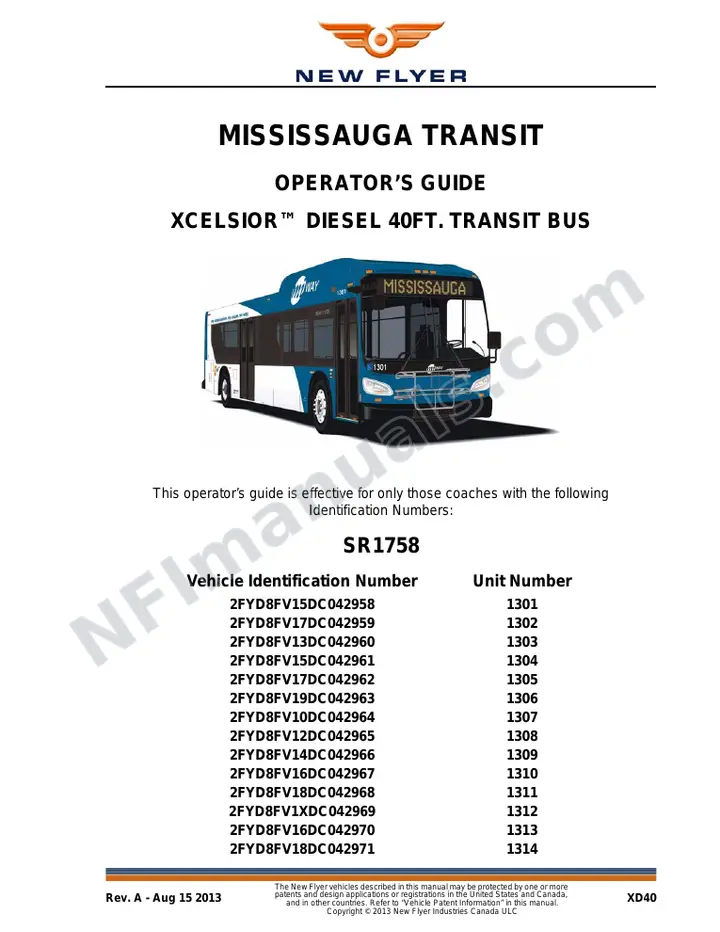 SR1758 Operator's Guide, Mississauga Transit first-page preview
