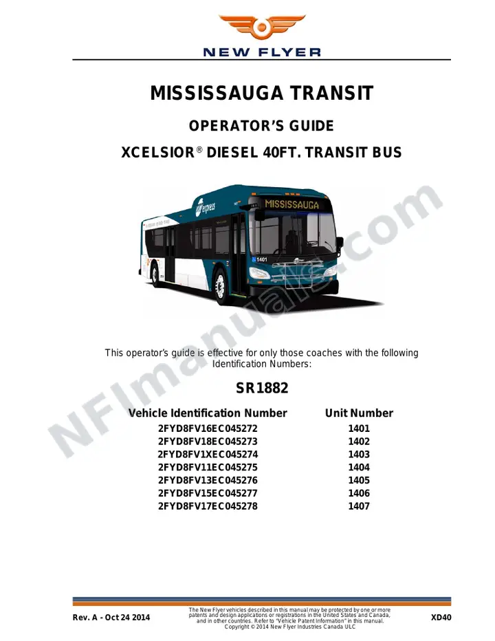 SR1882 Operator's Guide, Mississauga Transit first-page preview