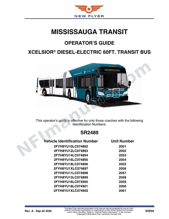 New Flyer XDE60 Manual Package - Mississauga Transit included manual preview