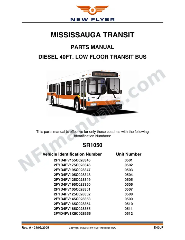 SR1050 Parts Manual, Mississauga Transit first-page preview