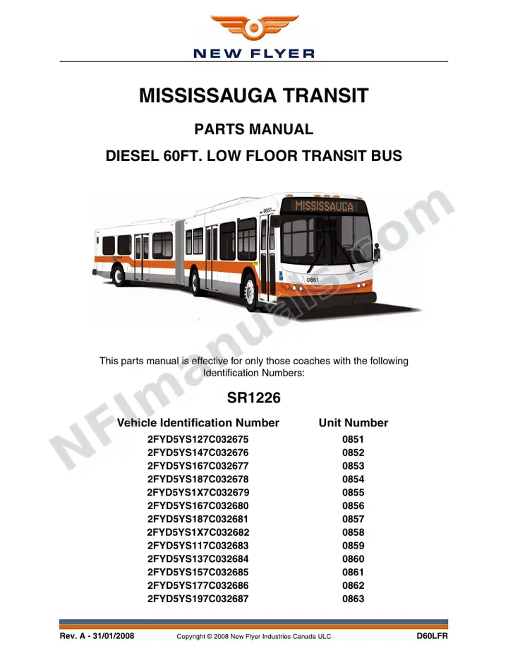 SR1226 Parts Manual, Mississauga Transit first-page preview