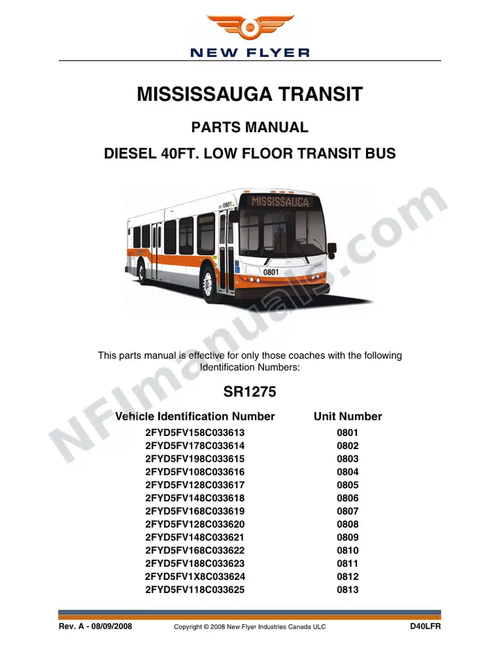 SR1275 Parts Manual, Mississauga Transit first-page preview