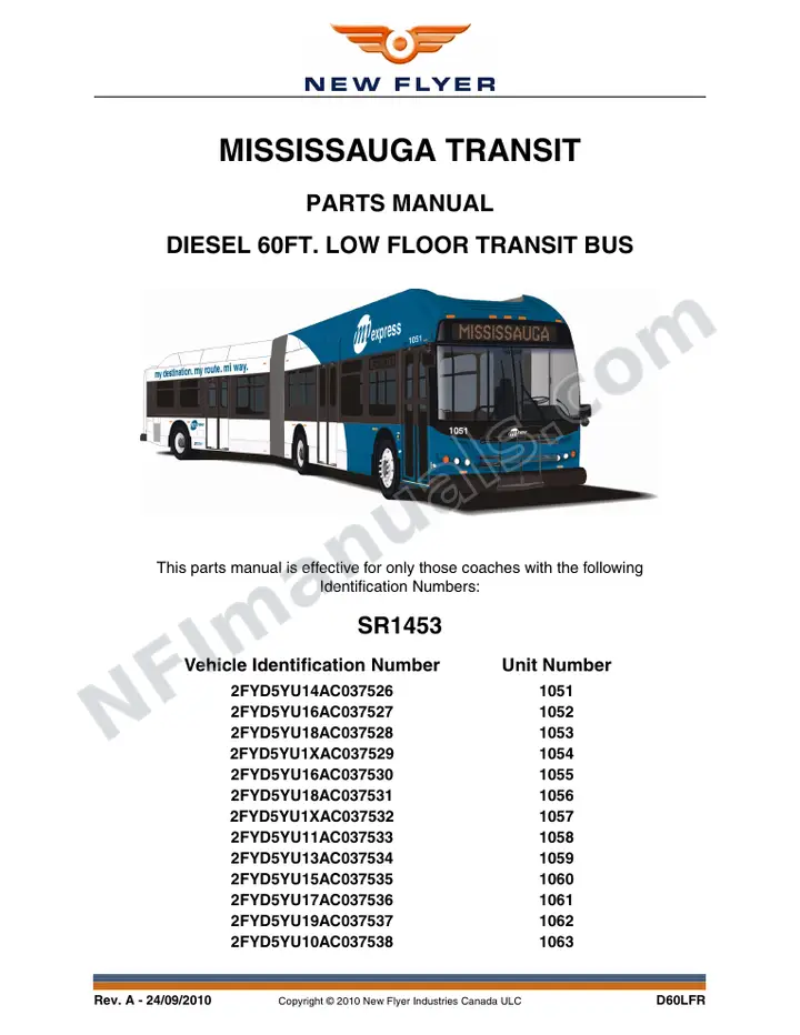 SR1453 Parts Manual, Mississauga Transit first-page preview