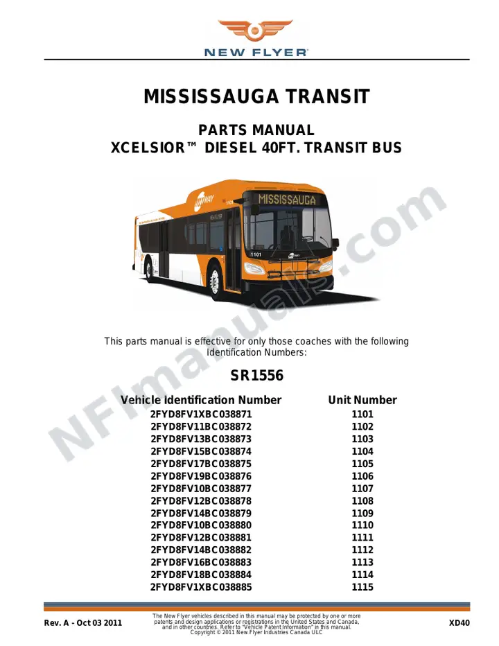SR1556 Parts Manual, Mississauga Transit first-page preview
