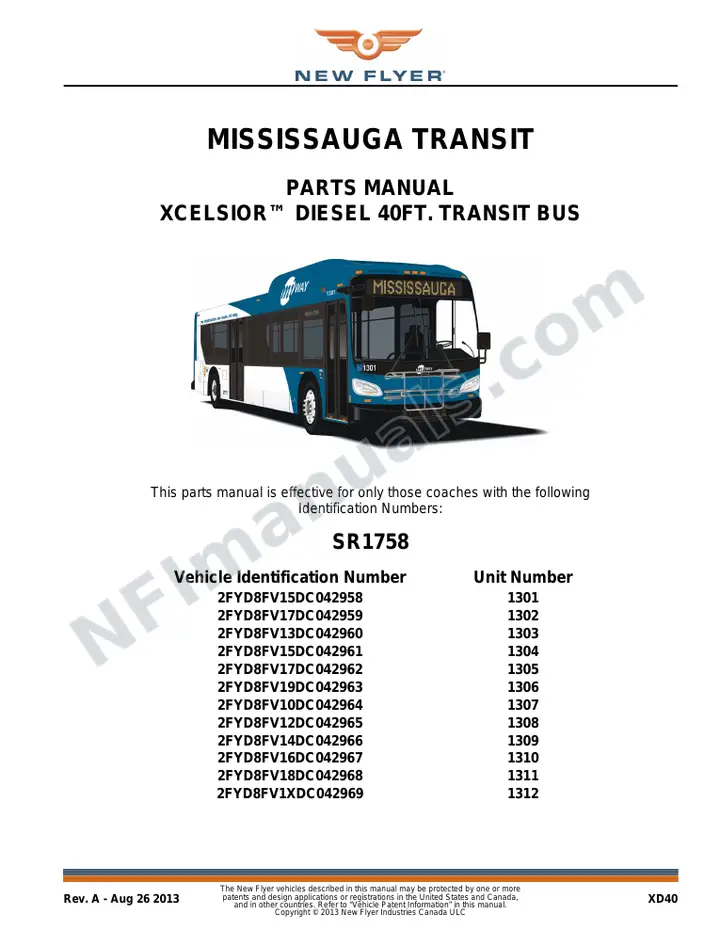 SR1758 Parts Manual, Mississauga Transit first-page preview