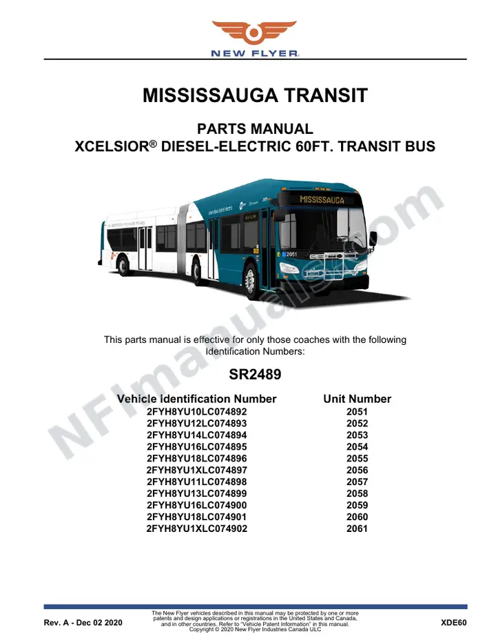 SR2489 Parts Manual, Mississauga Transit first-page preview