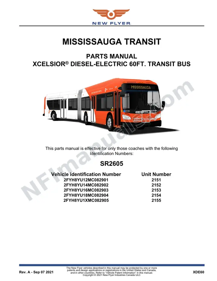 SR2605 Parts Manual, Mississauga Transit first-page preview
