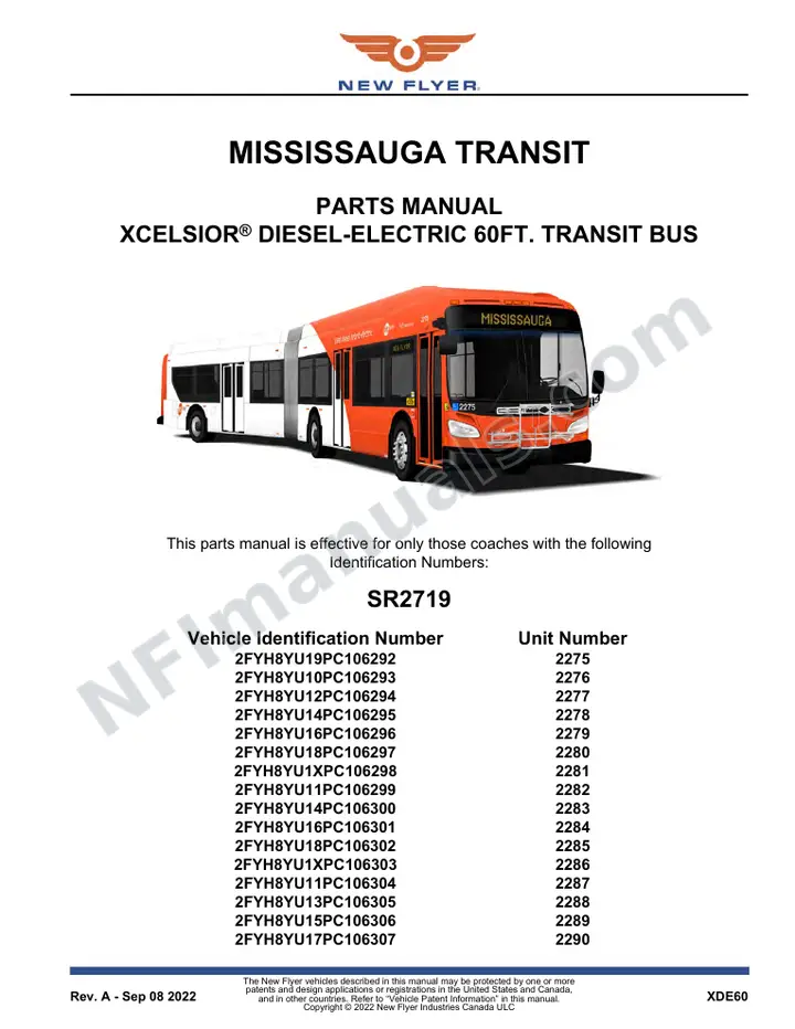 SR2719 Parts Manual, Mississauga Transit first-page preview