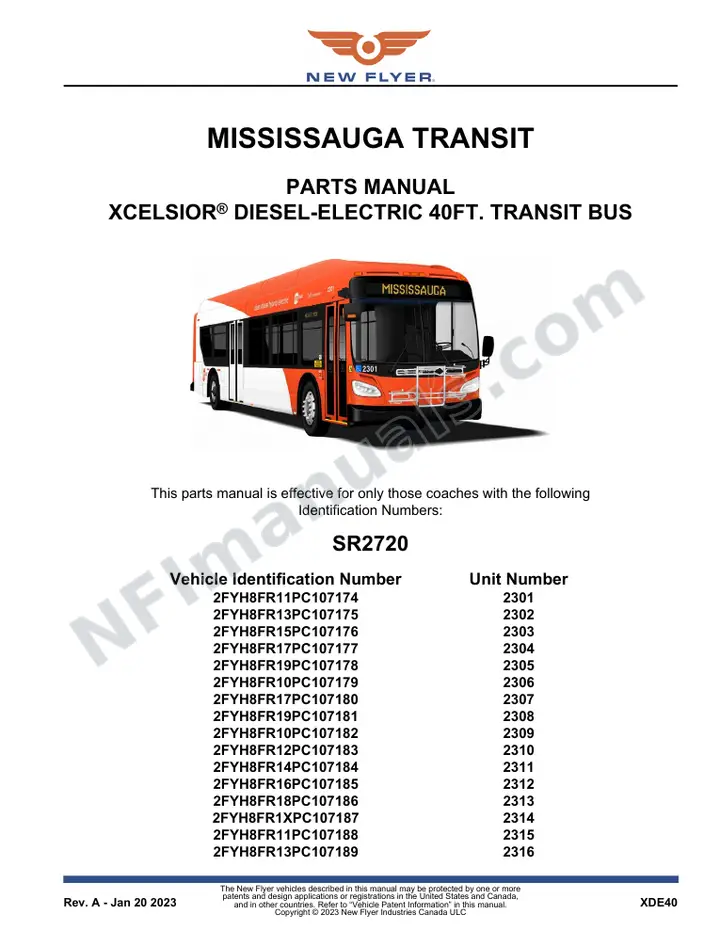 SR2720 Parts Manual, Mississauga Transit first-page preview