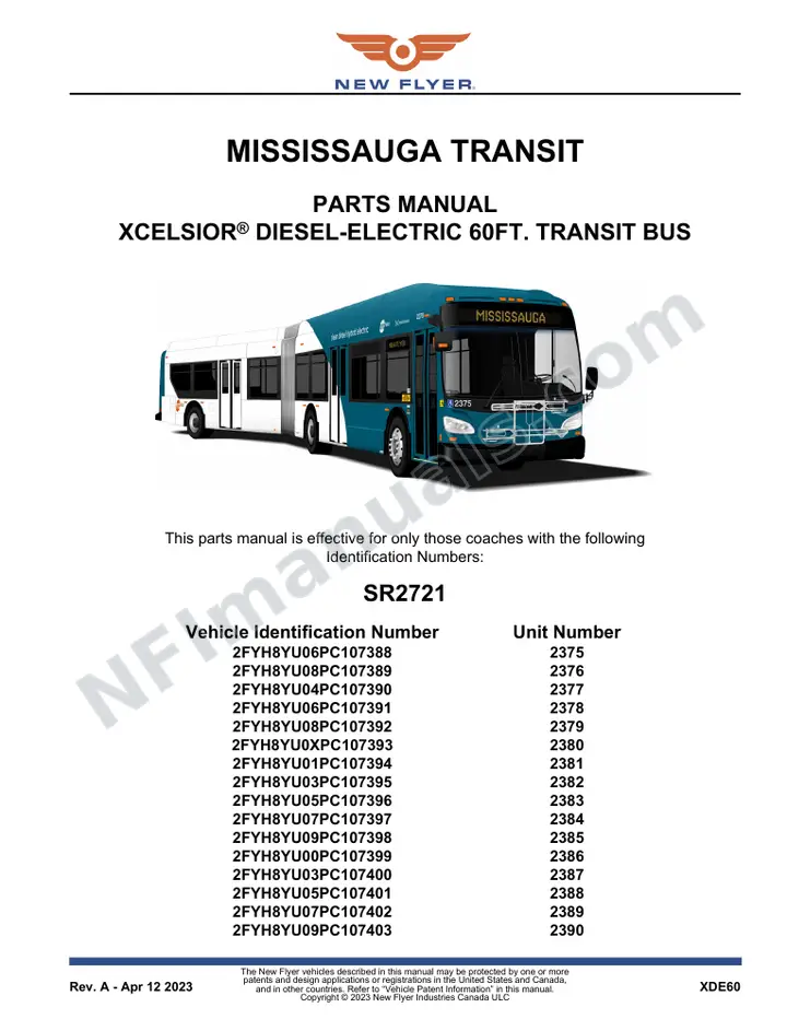 SR2721 Parts Manual, Mississauga Transit first-page preview