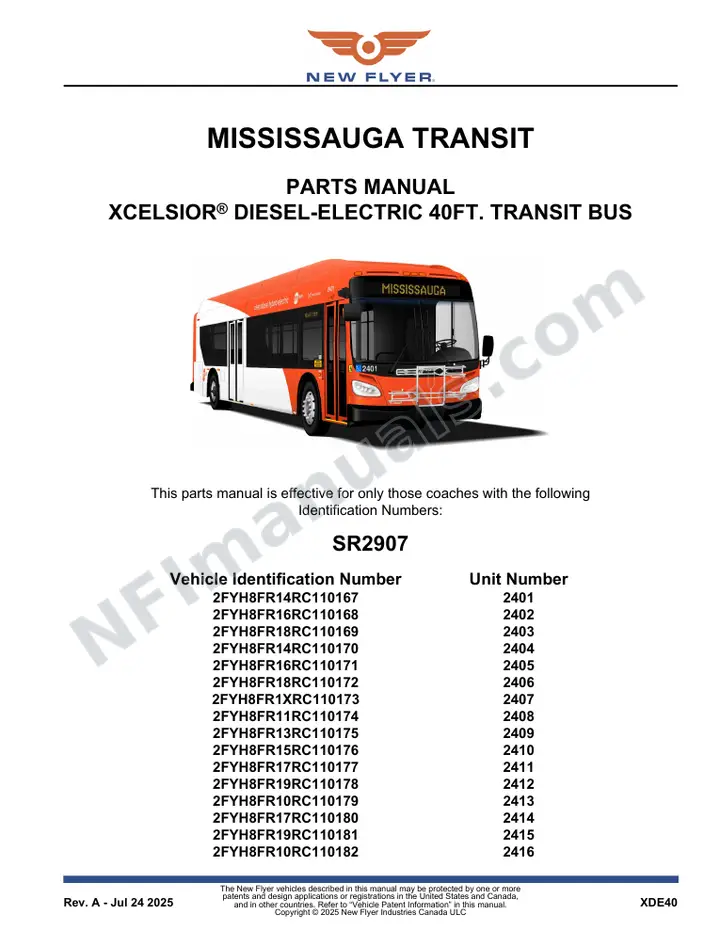 SR2907 Parts Manual, Mississauga Transit first-page preview