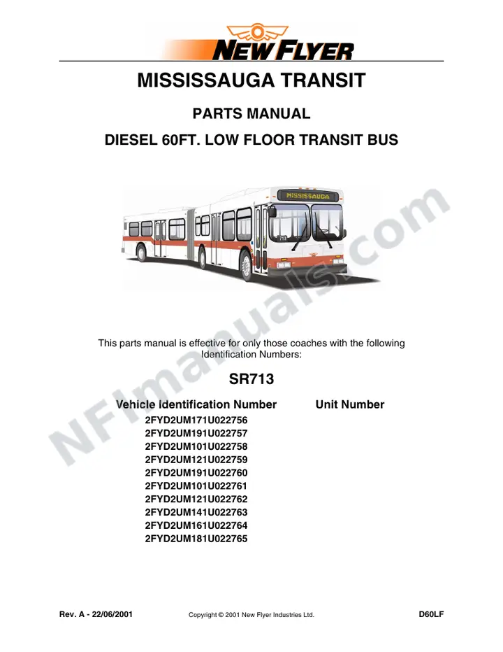 SR713 Parts Manual, Mississauga Transit first-page preview