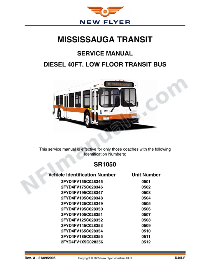 SR1050 Service Manual, Mississauga Transit first-page preview