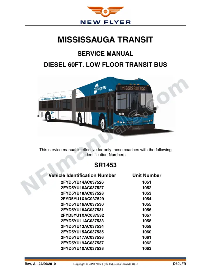SR1453 Service Manual, Mississauga Transit first-page preview
