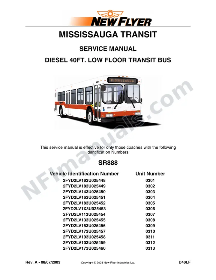 SR888 Service Manual, Mississauga Transit first-page preview