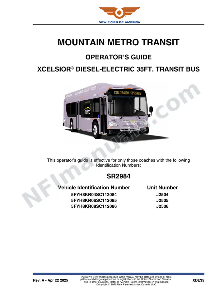 New Flyer XDE35 Manual Package - Mountain Metro Transit included manual preview