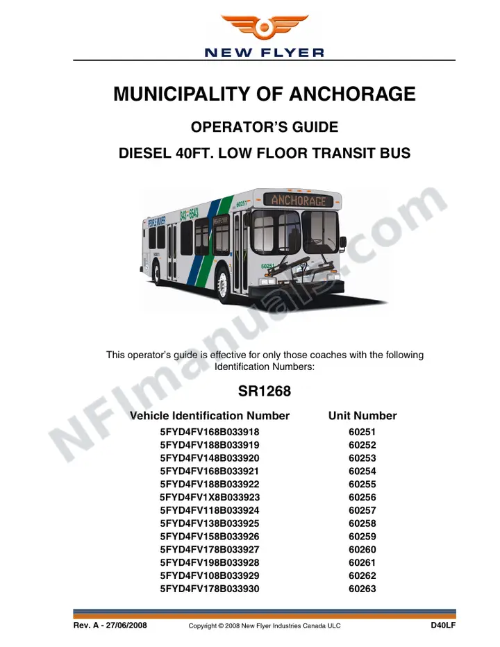 New Flyer D40LF Manual Package - Municipality of Anchorage included manual preview