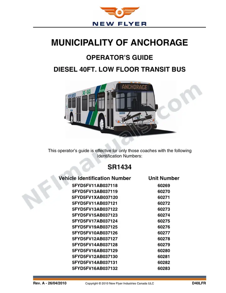 New Flyer D40LFR Manual Package - Municipality of Anchorage included manual preview