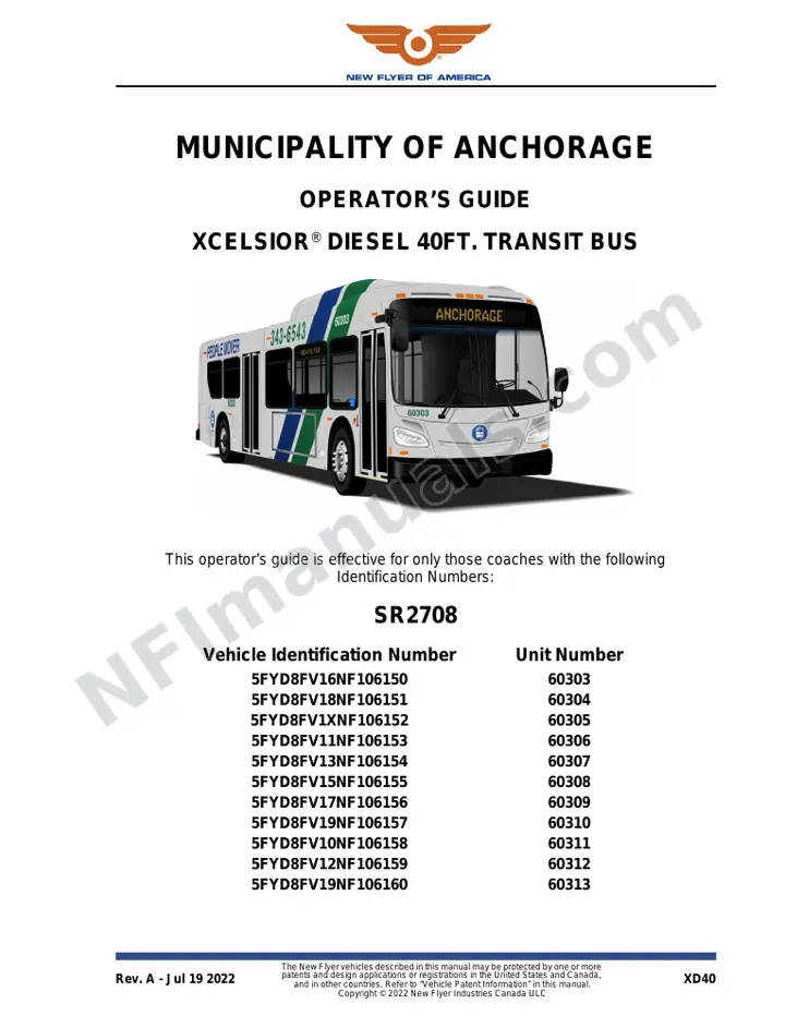 New Flyer XD40 Manual Package - Municipality of Anchorage included manual preview