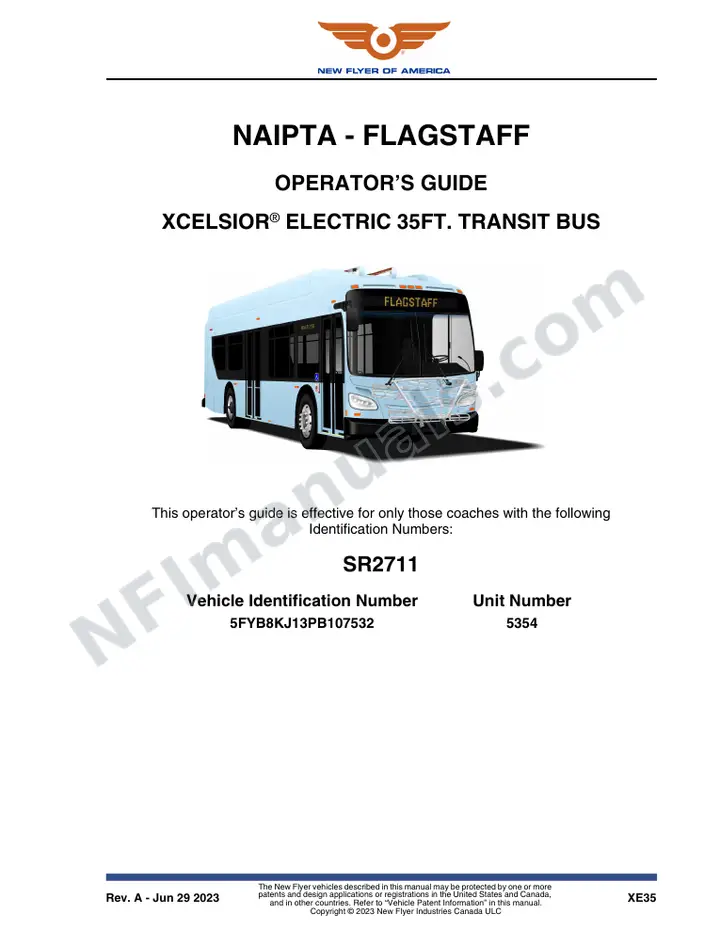 New Flyer XE35 Manual Package - NAIPTA - Flagstaff included manual preview