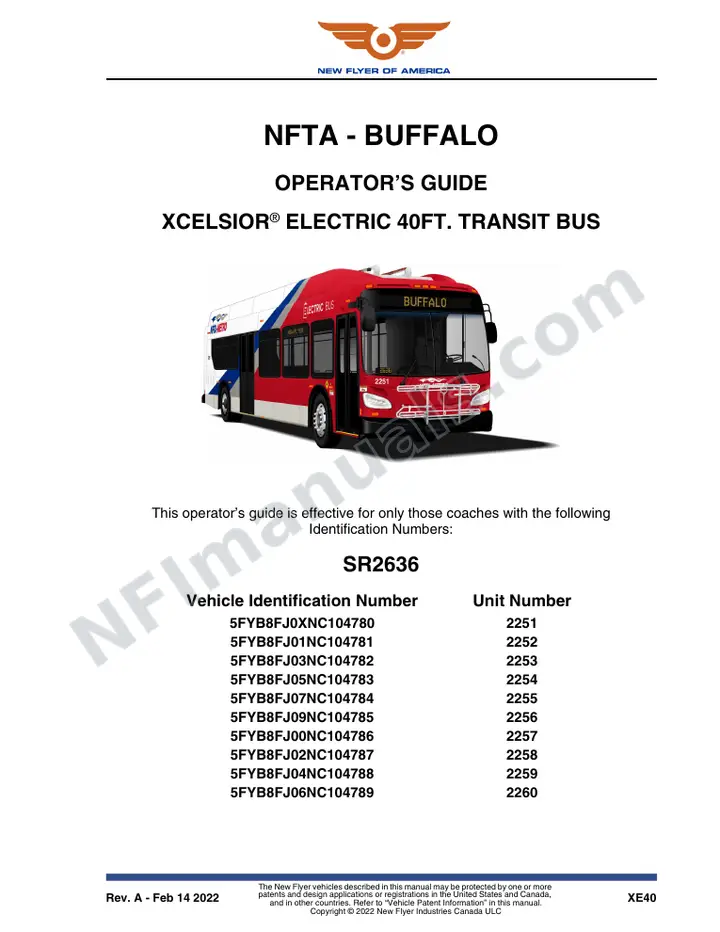 New Flyer XE40 Manual Package - NFTA - Buffalo included manual preview