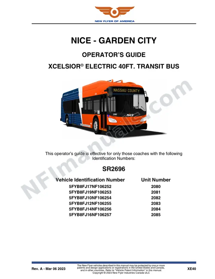 New Flyer XE40 Manual Package - NICE - Garden City included manual preview