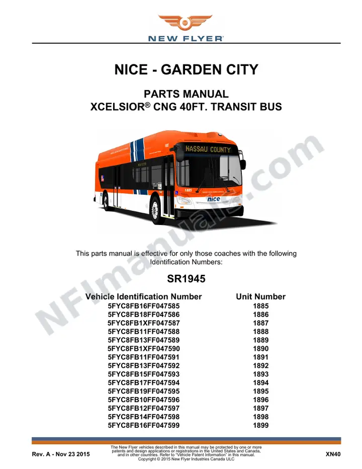 SR1945 Parts Manual, NICE - Garden City first-page preview