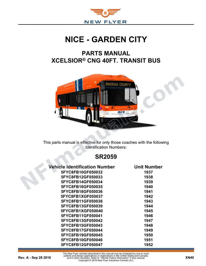 SR2059 Parts Manual, NICE - Garden City first-page preview