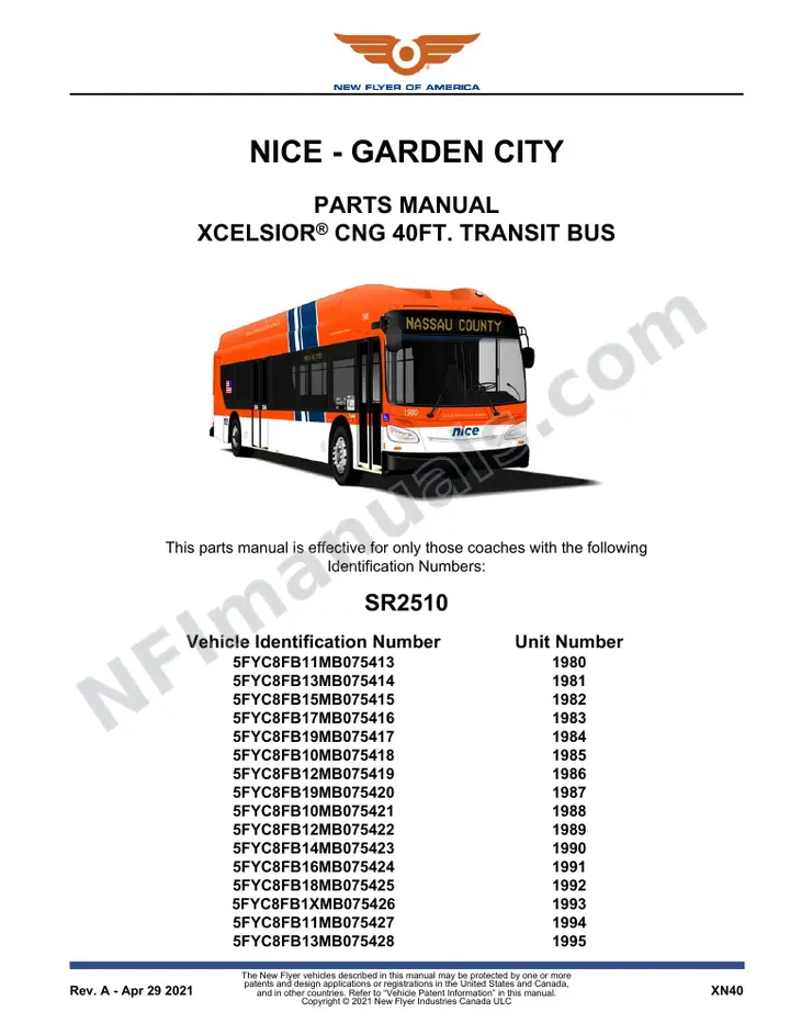 SR2510 Parts Manual, NICE - Garden City first-page preview