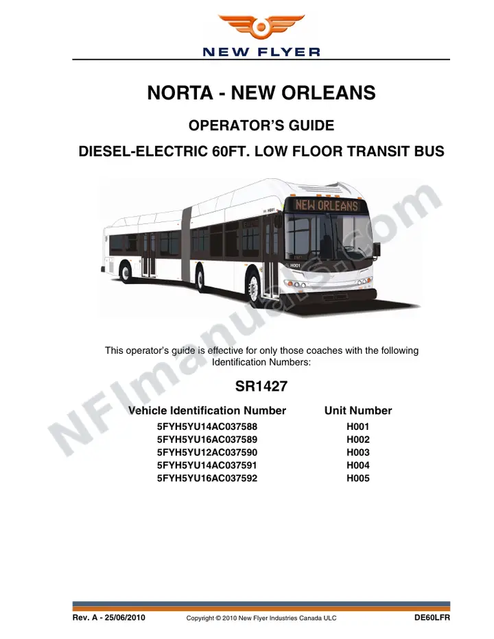 New Flyer DE60LFR Manual Package - NORTA - New Orleans included manual preview