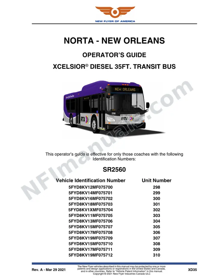 New Flyer XD35 Manual Package - NORTA - New Orleans included manual preview