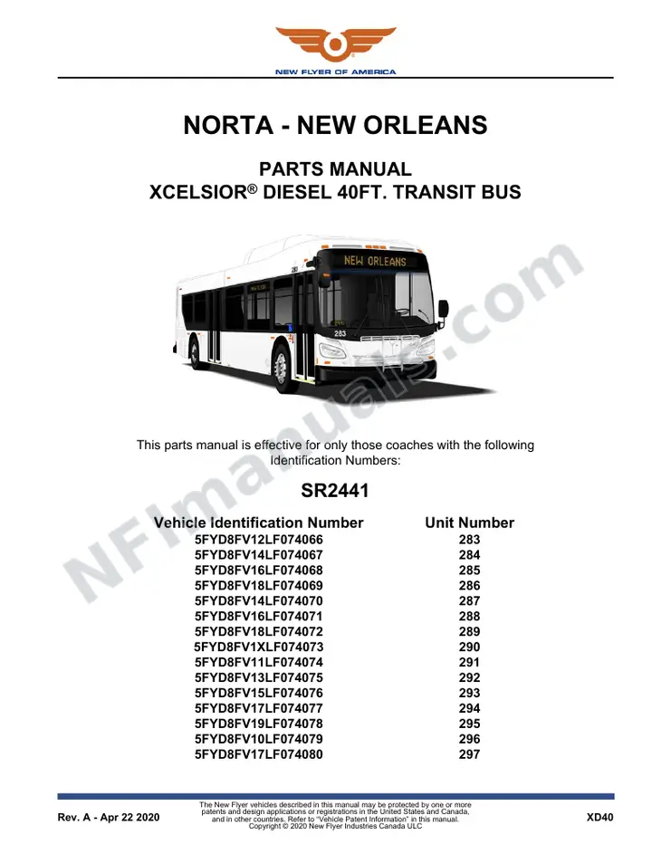 SR2441 Parts Manual, NORTA - New Orleans first-page preview