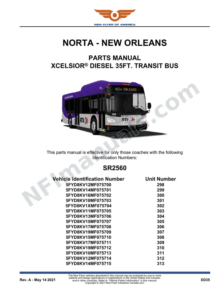 SR2560 Parts Manual, NORTA - New Orleans first-page preview