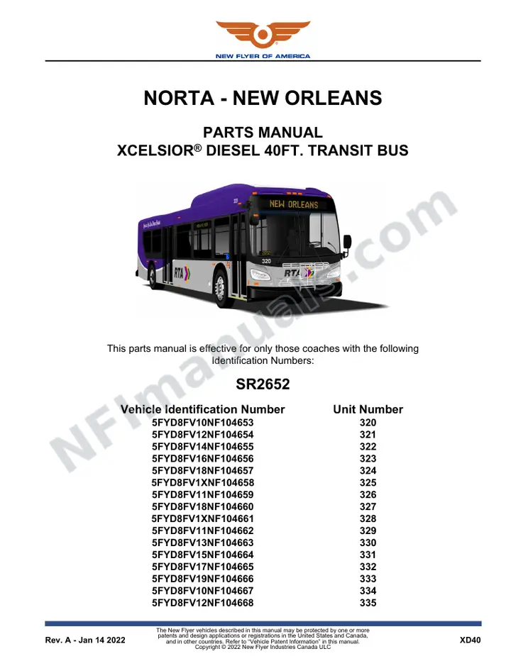 SR2652 Parts Manual, NORTA - New Orleans first-page preview