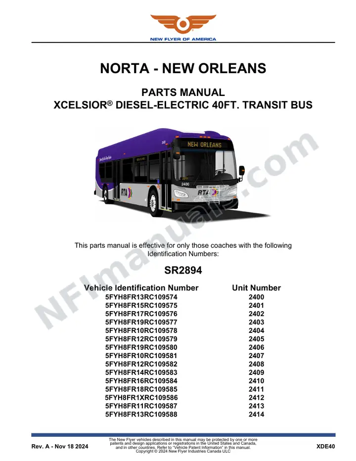 SR2894 Parts Manual, NORTA - New Orleans first-page preview