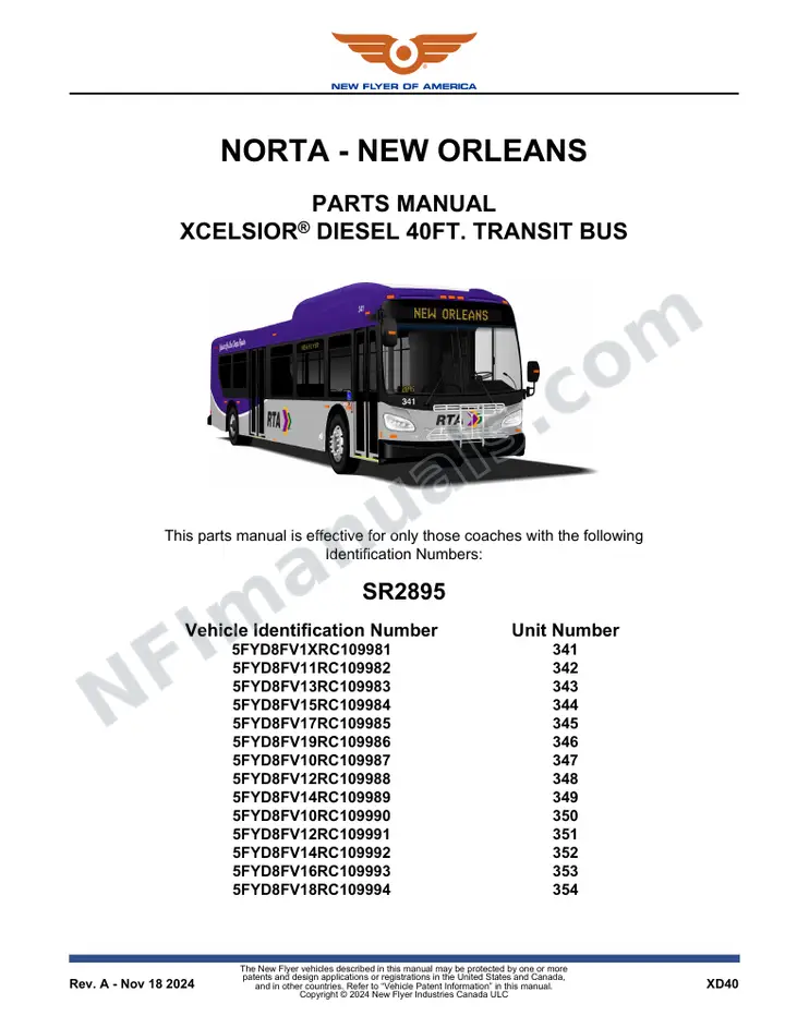 SR2895 Parts Manual, NORTA - New Orleans first-page preview