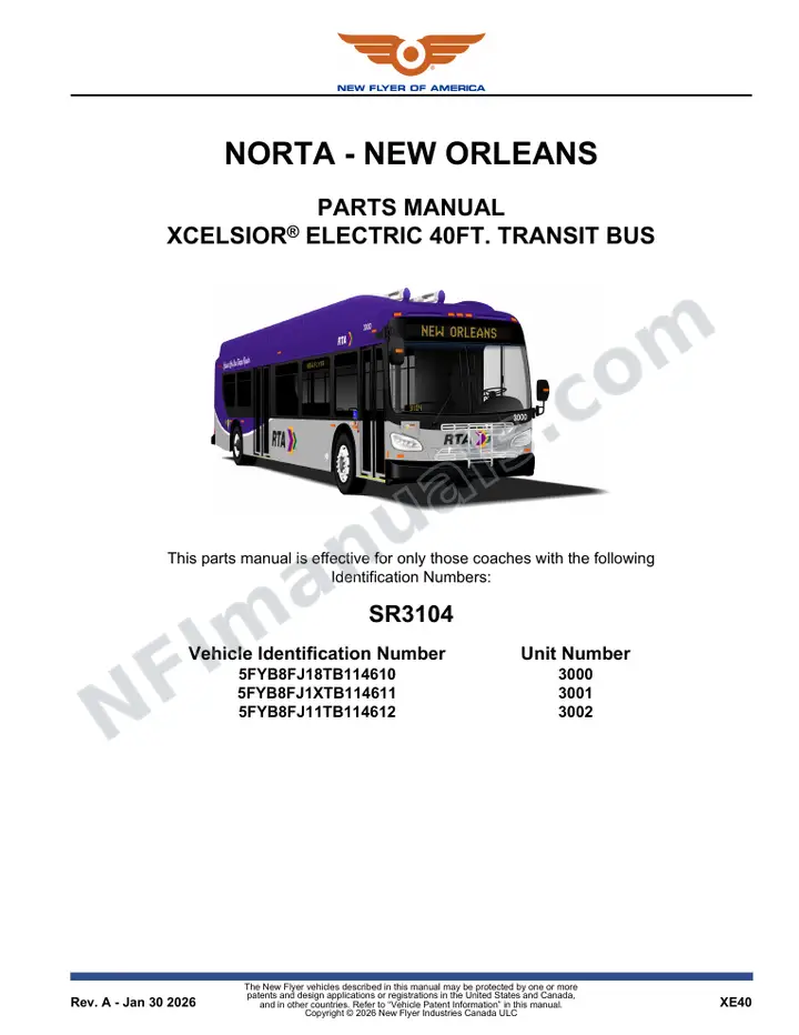 SR3104 Parts Manual, NORTA - New Orleans first-page preview