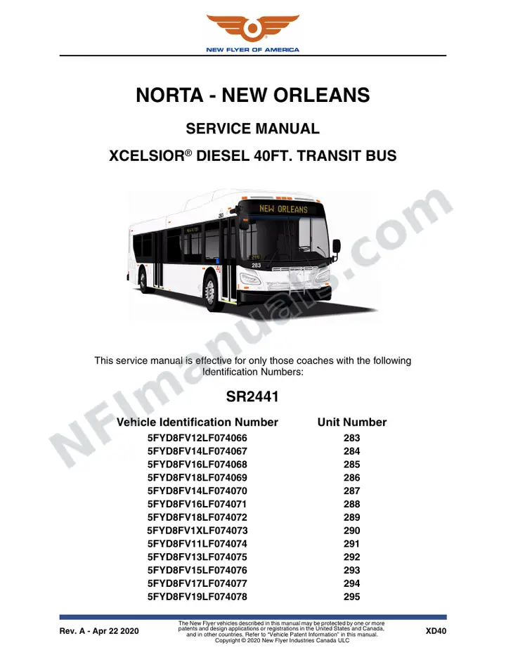 SR2441 Service Manual, NORTA - New Orleans first-page preview