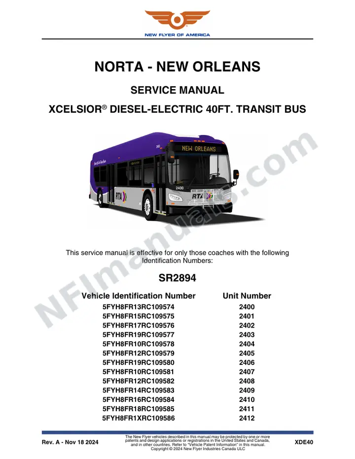 SR2894 Service Manual, NORTA - New Orleans first-page preview
