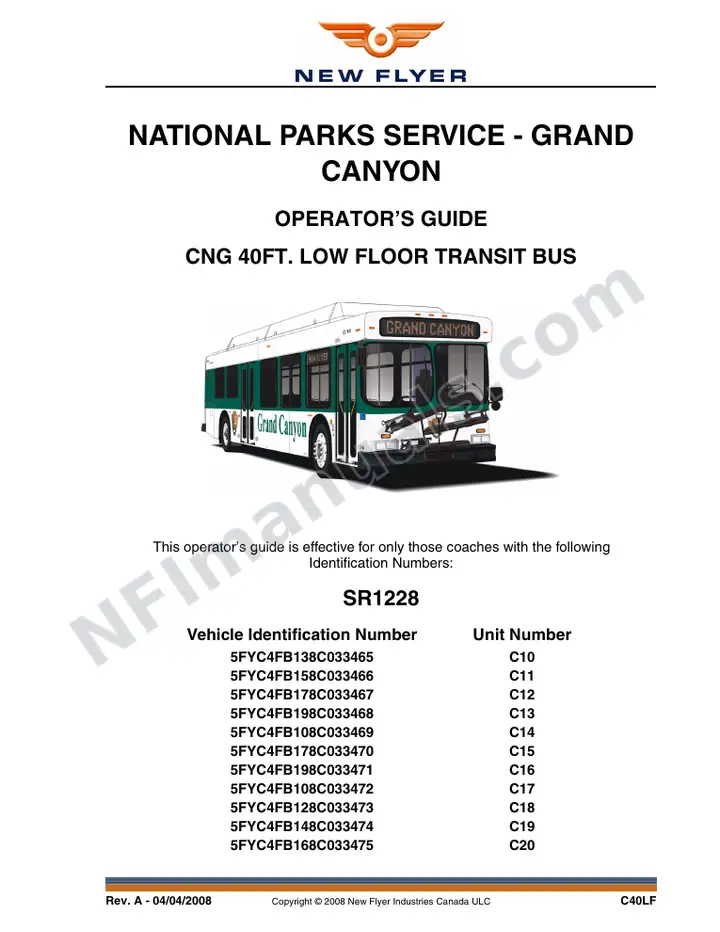 New Flyer C40LF Manual Package - National Park Service - Grand Canyon included manual preview