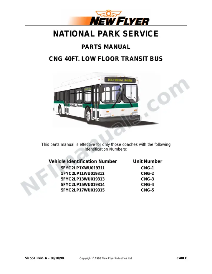 SR551 Parts Manual, National Park Service first-page preview