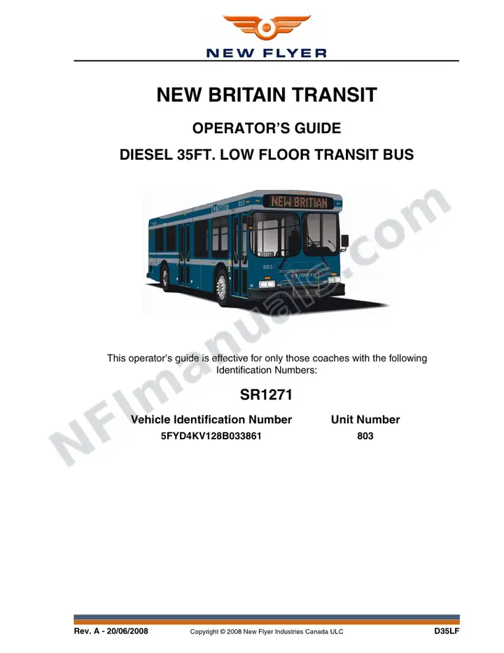 New Flyer D35LF Manual Package - New Britain Transit included manual preview