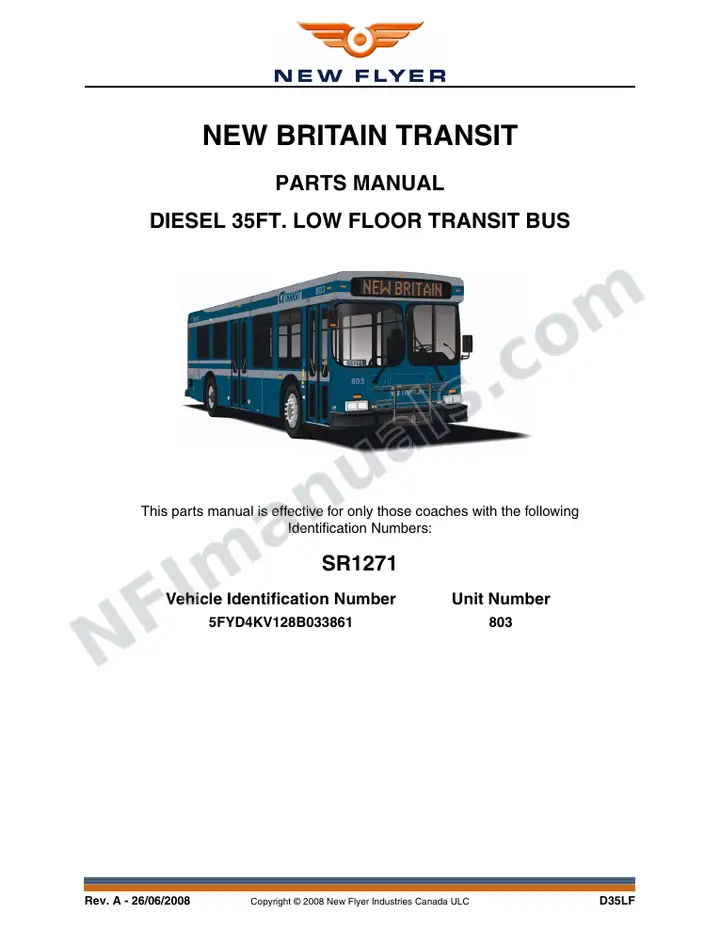 SR1271 Parts Manual, New Britain Transit first-page preview