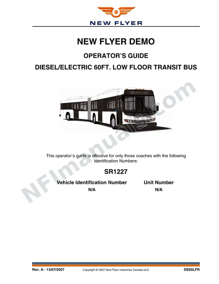 New Flyer DE60LFR Manual Package - New Flyer included manual preview