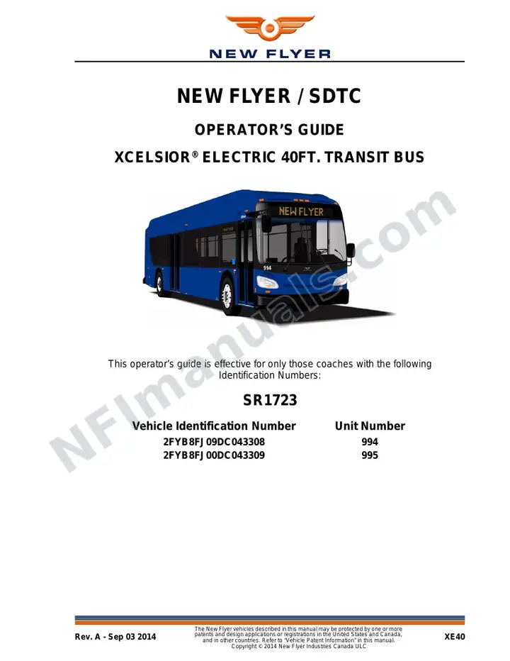 New Flyer XE40 Manual Package - New Flyer included manual preview